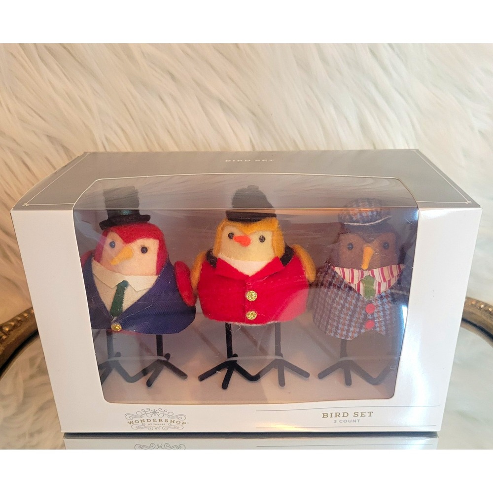 Wondershop Set of 3 Christmas Felt Bird Figurines Multicolor Freestanding New